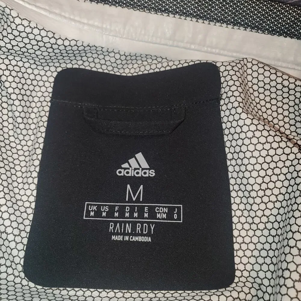 adidas RAIN.RDY Mens Golf Rain Jacket Size M Gray Black White Waterproof NO HOOD
